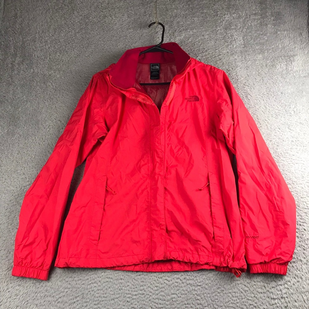 The North Face Resolve Jacket Womens L Red HyVent Hooded Zip Up Lightweight Rain
